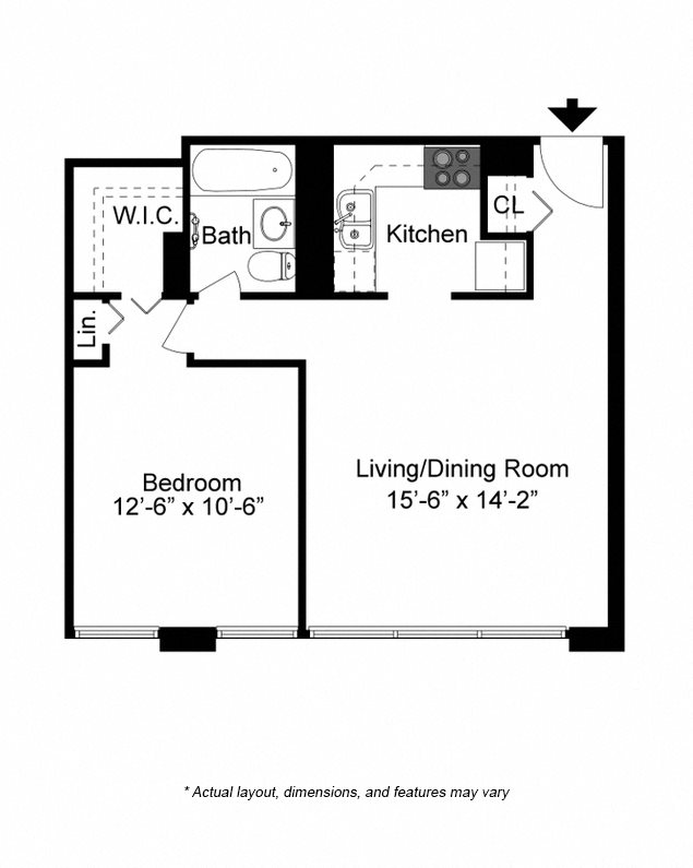 1 Bedroom floor plan at Studio floor plan at 2101 S. Michigan Apartments 1 Bedroom floor plan at Studio floor plan at 2101 S. Michigan Apartments